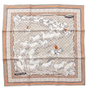 【エルメス】Hermes　カレ55 シルク スカーフ Les Mustangs Bandana 野生馬 オレンジ ×グレー 【中古】【正規品保証】195811