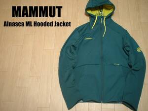 MAMMUTアルナスカミッドレイヤーフーデッドジャケット美品L正規1014-00360マムートAlnasca ML Hooded JacketソフトシェルパーカーMEN緑