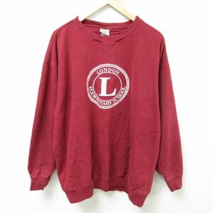 XL/古着 リー Lee 長袖 スウェット メンズ 00s ロンドン エレメンタリー スクール 大きいサイズ クルーネック 濃赤 レッド 23oct12 中