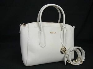 1円 ■美品■ FURLA フルラ テッサ レザー 2WAY クロスボディ ハンドバッグ ショルダーバッグ 斜め掛け レディース アイボリー系 AZ5937