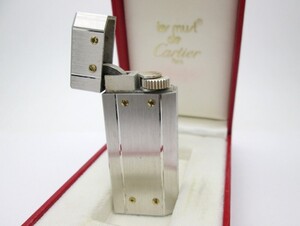 1000円スタート ガスライター Cartier カルティエ ペンタゴン 五角形 サントス シルバー ローラー 着火未確認 ネーム刻印有 箱付 TAG D726