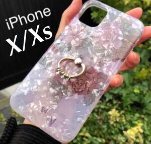 iPhoneXケース iPhoneXsケース　ローズ　バラ　薔薇　スマホリング　スマホスタンド　ハードケース