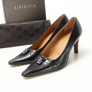 MH0112■イタリア製■グッチ/GUCCI*レザー パンプス*ポインテッドトゥ*タッセル*ブラック系*size35.5C*22-22.5cm相当