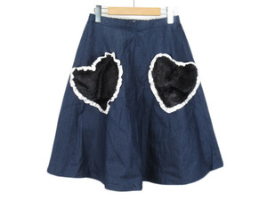 キャンディストリッパー Candy Stripper SWEET HEART DENIM SKIRT スカート デニム ハート ファー フリル 2 紺 ネイビー レディース