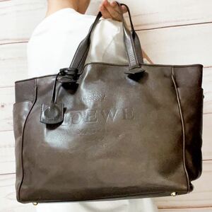 美品 大容量 ロエベ LOEWE ヘリテージ トートバッグ ハンドバッグ メンズ ビジネス 書類かばん レザー 本革 ブラウン 茶色 ロゴ型押し A4