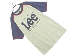 Lee リー ロゴ プリント ラグラン Tシャツ sizeL/グレーx青 ■◆ ☆ ega1 メンズ