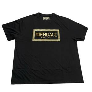 ◆中古品/美品◆FENDI x VERSACE フェンディ×ヴェルサーチ コラボTシャツ フェンダーチェ ロゴプリント 刺繍 ブラック XL V71310ND