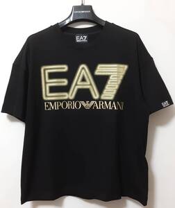 [新品] 16A(16歳) EA7 / ARMANI JUNIOR　ラバー素材のビッグロゴ入り【半袖Tシャツ】◆2024年春夏モデル　男の子用 175cm　◆色：黒