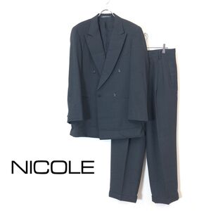 1O2400-F-S◆ NICOLE ニコル セットアップ スーツ ダブル テーラードジャケット スラックス ◆ size48 ウール ブラック 古着 メンズ