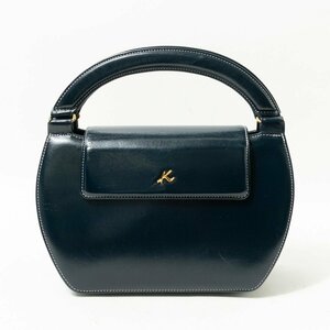 Kitamura キタムラ ハンドバッグ ネイビー 紺 ゴールド レザー 本革 レディース 手さげ レトロ シンプル きれいめ エレガント bag 鞄