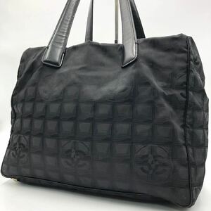 1円 CHANEL シャネル ニュートラベルライン ココマーク トートバッグ 肩掛け A4 ハンド ゴールド金具 ナイロン レザー 本革 ブラック 黒