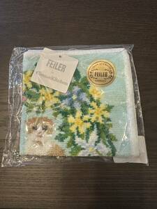 新品★フェイラー　コスメキッチン ハンカチ　アニバーサリーキトゥン ペールグリーン×ホワイト 白約25×25cm #FEILER #猫　#子猫