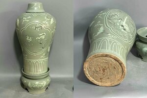 ■観心・時代旧蔵■C110珍品旧蔵 朝鮮 高麗磁 朝鮮古陶磁器 古高麗 李朝時代 高麗青磁大梅瓶