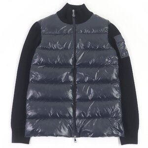 未使用品□MONCLER モンクレール 2022年製 CARDIGAN TRICOT ロゴワッペン ダウン切替 ニットブルゾン ネイビー S ハンガー付き 正規品