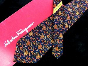 ♪今週の特売980円～♪2386♪良品【Ferragamo】フェラガモ【馬具 葉っぱ 実 植物 柄】ネクタイ♪