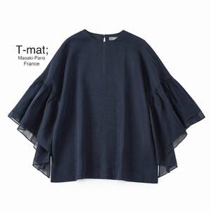 美品★T-matマサキパリ・ビームス6万★1size/9号★ブラウス紺N071