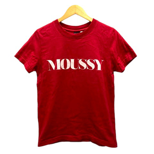 マウジー MOUSSY Tシャツ クルーネック コットン ロゴプリント 半袖 F 赤 レッド レディース