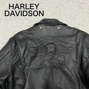 希少 Harley-Davidson ライダース ダブル エンボスロゴ ハーレーダビッドソン ブラック レザー size:42 XL位