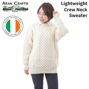 【サイズL】 アランクラフト Aran Crafts ウールニットセーター ナチュラル Lightweight Crew Neck Sweater MADE IN IRELAND アイルランド