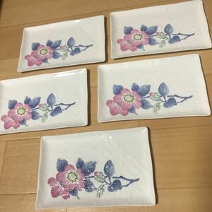 しぼり　山茶花　銘々皿　華窯　5客セット　菓子皿に　プレート　お皿　陶器　食器　小皿a45