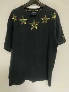 FAT スター プリント 半袖 Tシャツ サイズ SKINNY 黒 ブラック エフエーティー ストリート 古着 中古 メンズ 星柄 カモフラ 迷彩 T-shirt