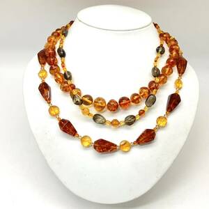 ［琥珀ネックレス3点おまとめ］j 約74.0g コハク こはく アンバー べっ甲 大ぶり 丸玉 amber necklace jewelry DA0