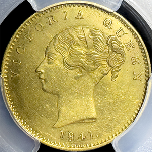 ★フォックスフェイス クロスレット4★ 1841年 イギリス領インド ヴィクトリア モハール金貨 MS61（PCGS,NGCアンティークコイン投資） 