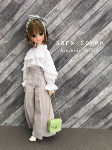 ＊Soran＊ リカちゃん　ピュアニーモ　ハンドメイド　２２cm お洋服セット　ブラウス　ワイドパンツ　サンダル　スカーフ　バッグ