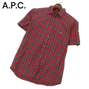 A.P.C. アーペーセー 春夏 半袖 チェック★ シャツ Sz.XS　メンズ 赤 APC　C4T05992_6#A