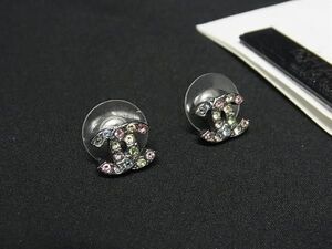 1円 CHANEL シャネル ココマーク ラインストーン ピアス アクセサリー レディース マルチカラー×シルバー系 AZ9850