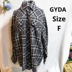 【大きめ☆ゆったり☆GYDA】グレー　黒　白　チェックシャツ　前ボタン　ポケット