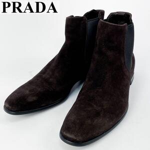 【美品】PRADA プラダ サイドゴアブーツ ショートブーツ 表記サイズ9(27㎝〜28㎝相当) スエード ブラウン 茶系 メンズ 高級 