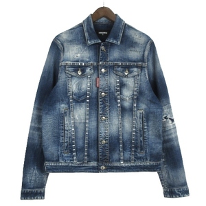 ディースクエアード DSQUARED2 美品 23SS STAPLED MEDIUM STAPLED CLEAN WASH DAN JEAN JACKET デニム ジャケット スタッズ ダメージ加工