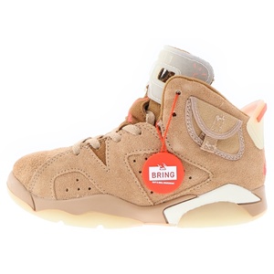 ナイキ ×トラヴィススコット Air Jordan 6 British Khaki DH0693-200 エアジョーダン6 ハイカットスニーカー ベージュ キッズUS12c/18cm