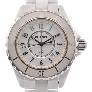 シャネル CHANEL H0968 J12 デイト ホワイトセラミック クォーツ レディース 良品 K#130915