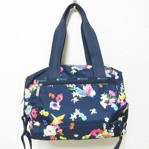 美品 Chesty チェスティ ×レスポートサック コラボ Harper Bag フラワープリント 2way ボストンバッグ ショルダーバッグ ネイビー ◆