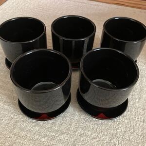 新品同様　植木鉢　陶器　黒　受け皿付き　3.5号　5点セット