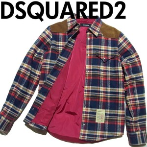 DSQUARED2 ディースクエアード 中綿 フランネル チェック ウエスタン シャツ ジャケット 42 レザーヨーク S71DL0884