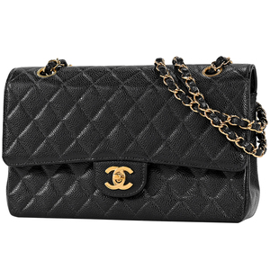 シャネル CHANEL マトラッセ Wフラップ チェーン ショルダーバッグ ココマーク キャビアスキン ブラック A01112 レディース 【中古】