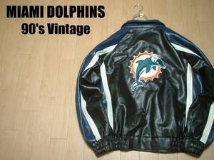 90sビンテージMIAMI DOLPHINSスタジャンL正規マイアミドルフィンズNFLビッグロゴ刺繍アメフトアワードジャケットVintageライダース