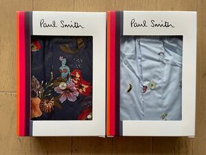 即決！ポールスミス！PAUL SMITH 布帛トランクス 2枚組 人魚柄 ネイビー＆不思議柄柄 サックス L