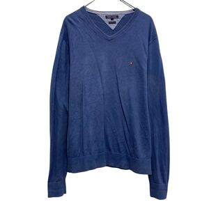 TOMMY HILFIGER コットンニット セーター L ブルー トミーフィルフィガー Vネック 古着卸 アメリカ仕入 a611-7434