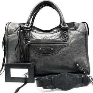 1円◆BALENCIAGA バレンシアガ シティ 2way ハンドバッグ ショルダーバッグ レザー 本革 ブラック 黒 レディース