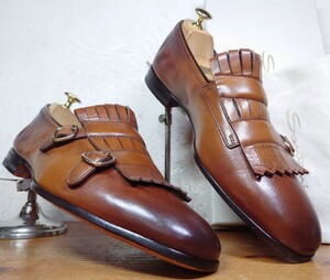 【試し履きのみ/送料無料】ITALY製 Santoni/サントーニ ダブルモンク キルトローファー UK7 25.5cm相応 ブラウン 茶/magnanni ブランキーニ