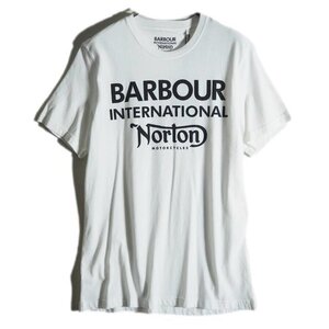 A7144f16　■Barbour バブアー × Norton ノートン■　新品 B.INTL NORTON LOGO TEE ロゴプリント 半袖コットンTシャツ ホワイト 白 S 春夏