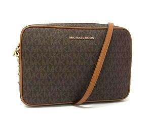 1円 ■新品同様■ MICHAEL KORS マイケルコース PVC ショルダーバッグ クロスボディ 斜め掛け レディース ブラウン系 FF3244