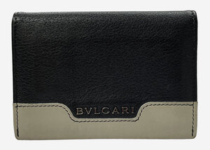 ブルガリ カードケース 二つ折り ブラック レザー 黒 ロゴ メンズ レディース 名刺入れ 定期入れ BVLGARI 【中古】