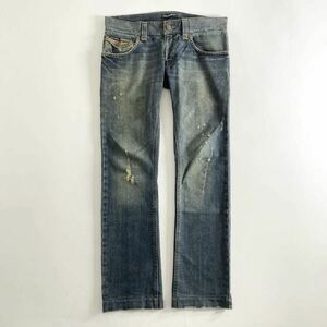 57e11 DOLCE&GABBANA ドルチェアンドガッバーナ イタリア製 クラッシュ加工 デニムパンツ ジーンズ ボトムス G8331 48 インディゴ コットン