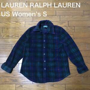 【送料無料】LAUREN RALPH LAUREN フリース生地長袖シャツ　ネイビー緑チェック柄　USレディースSサイズ（Lサイズ相当）ラルフローレン