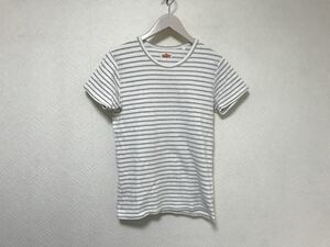 本物ハリウッドランチマーケットHRMコットンボーダー柄半袖Tシャツビジネススーツアメカジサーフミリタリーメンズグレー白2M日本製